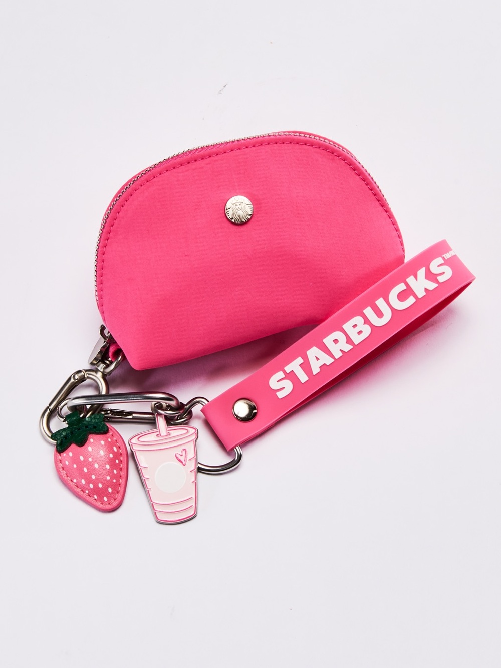 Starbucks Pink Keychain Coin Pouch with Strawberry & Cup Charms
